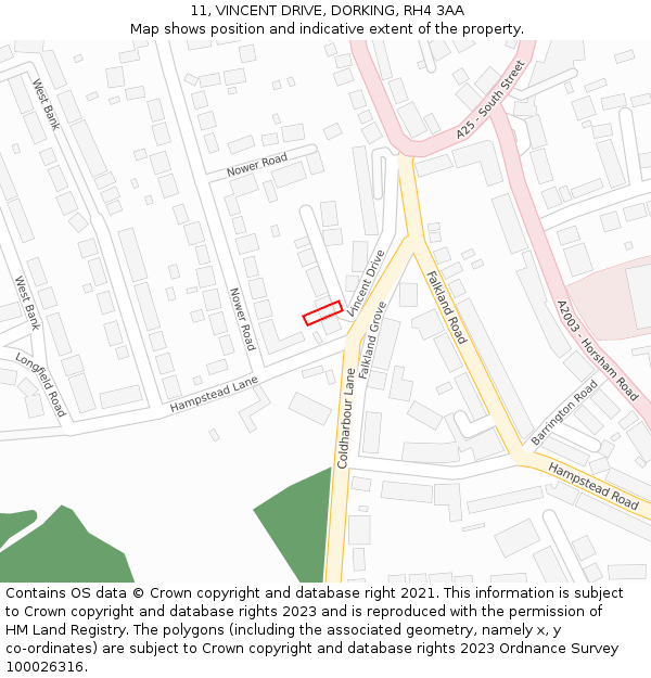 11, VINCENT DRIVE, DORKING, RH4 3AA: Location map and indicative extent of plot
