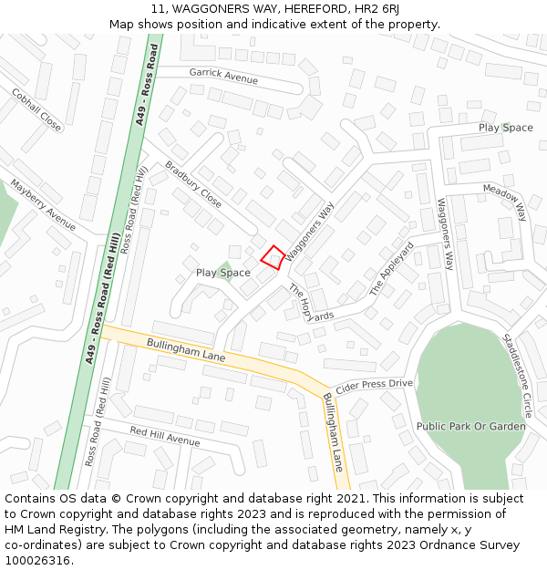 11, WAGGONERS WAY, HEREFORD, HR2 6RJ: Location map and indicative extent of plot