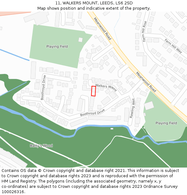 11, WALKERS MOUNT, LEEDS, LS6 2SD: Location map and indicative extent of plot