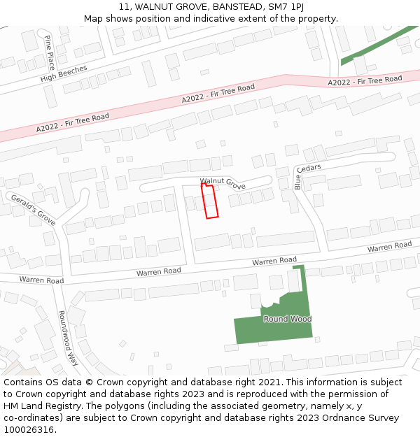 11, WALNUT GROVE, BANSTEAD, SM7 1PJ: Location map and indicative extent of plot