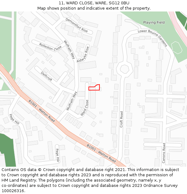11, WARD CLOSE, WARE, SG12 0BU: Location map and indicative extent of plot