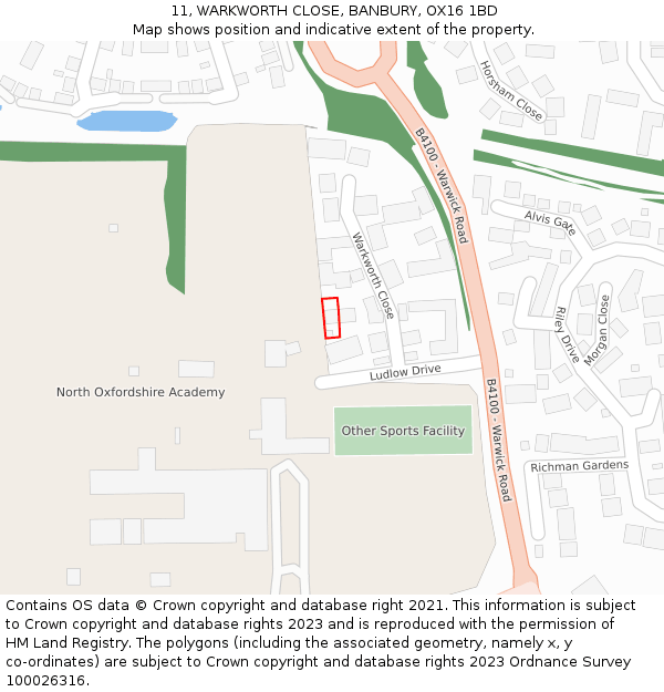11, WARKWORTH CLOSE, BANBURY, OX16 1BD: Location map and indicative extent of plot
