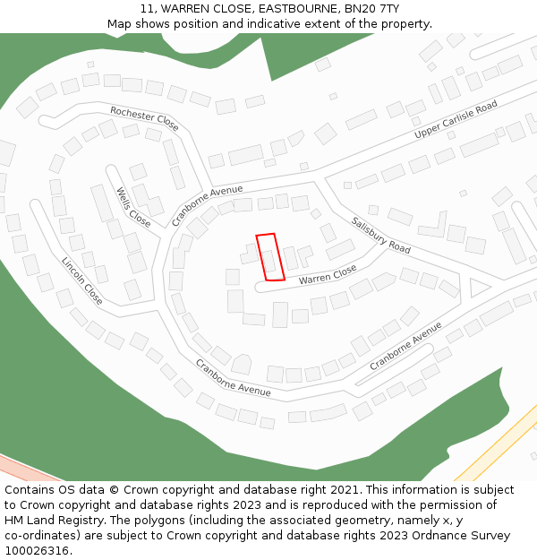 11, WARREN CLOSE, EASTBOURNE, BN20 7TY: Location map and indicative extent of plot