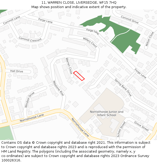 11, WARREN CLOSE, LIVERSEDGE, WF15 7HQ: Location map and indicative extent of plot