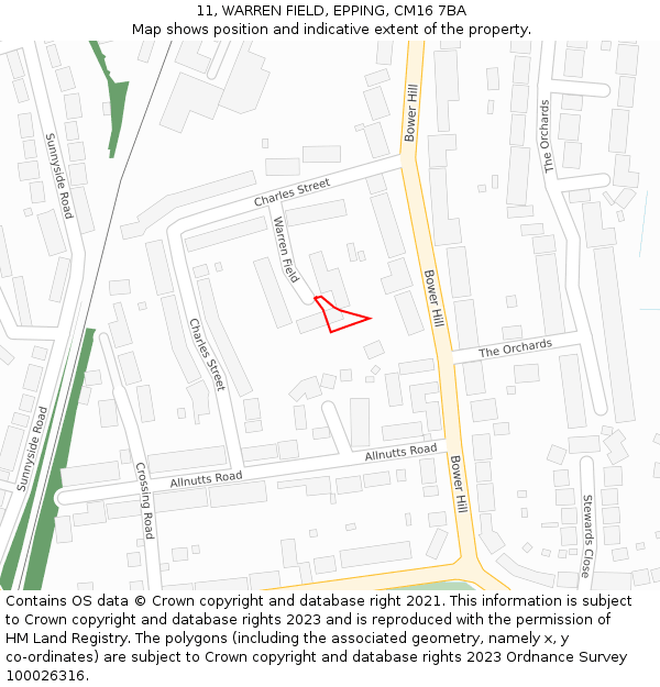11, WARREN FIELD, EPPING, CM16 7BA: Location map and indicative extent of plot