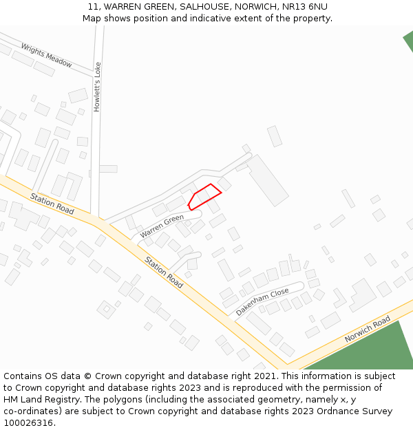 11, WARREN GREEN, SALHOUSE, NORWICH, NR13 6NU: Location map and indicative extent of plot