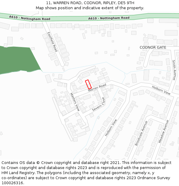11, WARREN ROAD, CODNOR, RIPLEY, DE5 9TH: Location map and indicative extent of plot