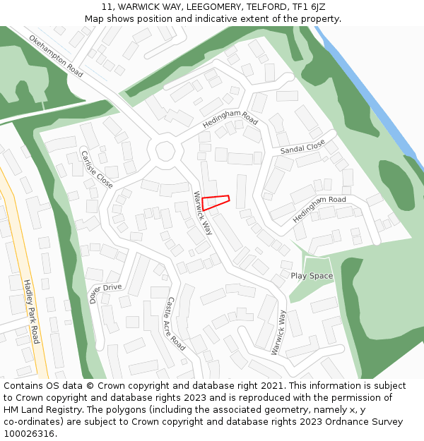 11, WARWICK WAY, LEEGOMERY, TELFORD, TF1 6JZ: Location map and indicative extent of plot
