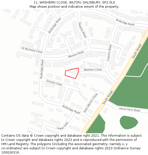 11, WASHERN CLOSE, WILTON, SALISBURY, SP2 0LX: Location map and indicative extent of plot