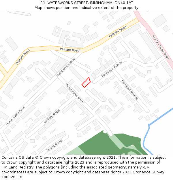 11, WATERWORKS STREET, IMMINGHAM, DN40 1AT: Location map and indicative extent of plot