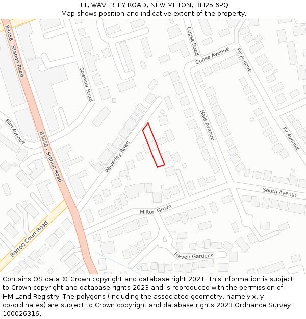 11, WAVERLEY ROAD, NEW MILTON, BH25 6PQ: Location map and indicative extent of plot