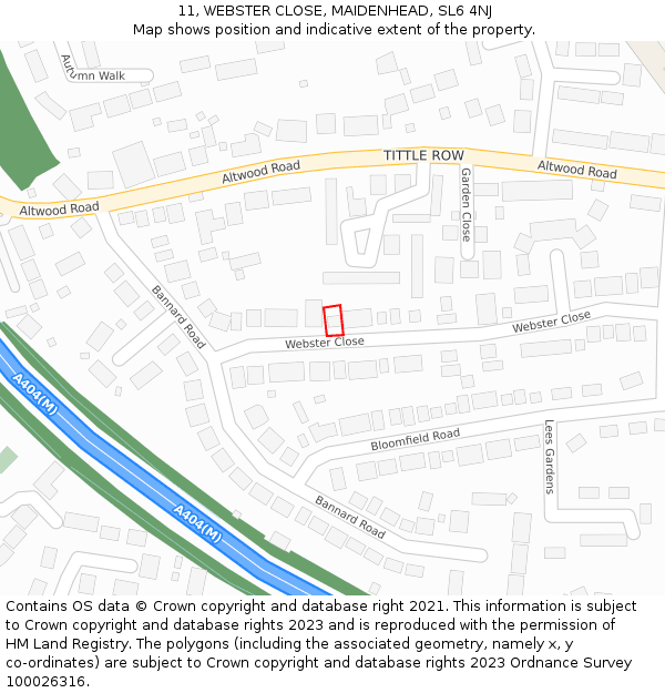 11, WEBSTER CLOSE, MAIDENHEAD, SL6 4NJ: Location map and indicative extent of plot