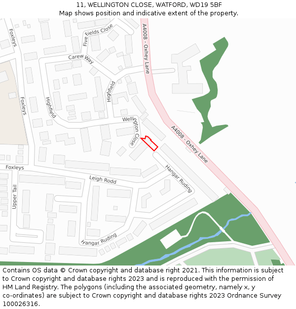 11, WELLINGTON CLOSE, WATFORD, WD19 5BF: Location map and indicative extent of plot