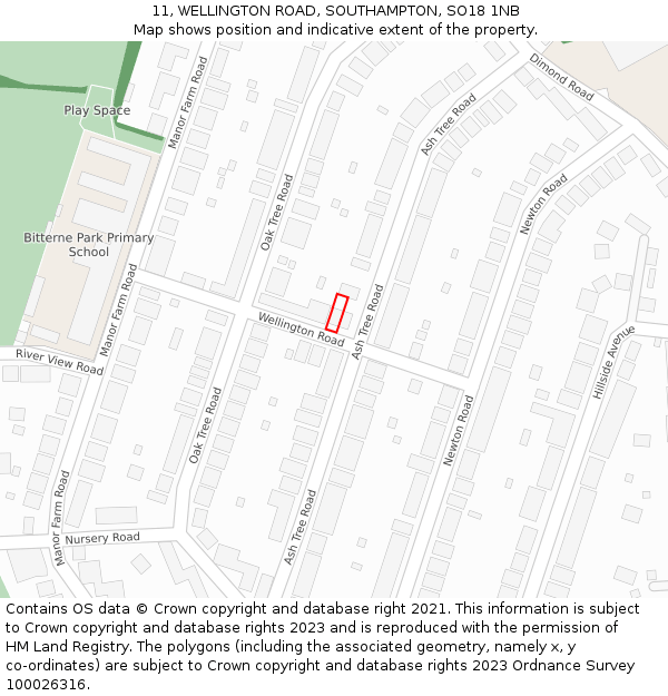 11, WELLINGTON ROAD, SOUTHAMPTON, SO18 1NB: Location map and indicative extent of plot