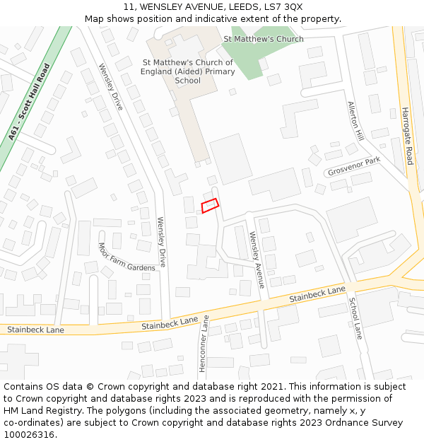 11, WENSLEY AVENUE, LEEDS, LS7 3QX: Location map and indicative extent of plot