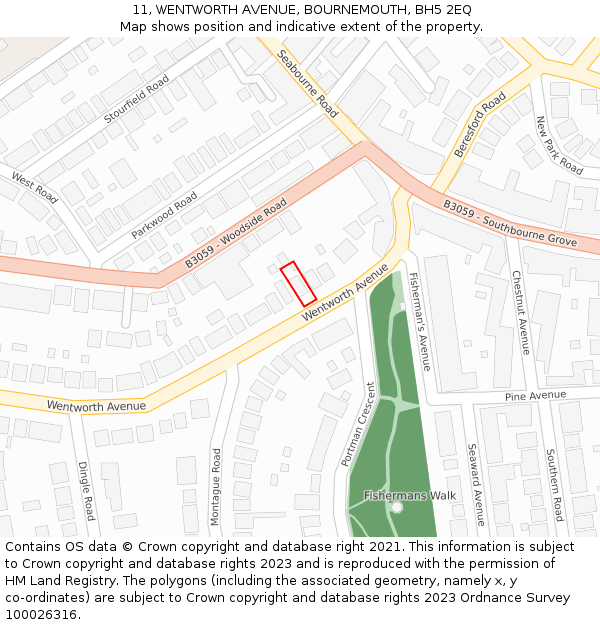 11, WENTWORTH AVENUE, BOURNEMOUTH, BH5 2EQ: Location map and indicative extent of plot