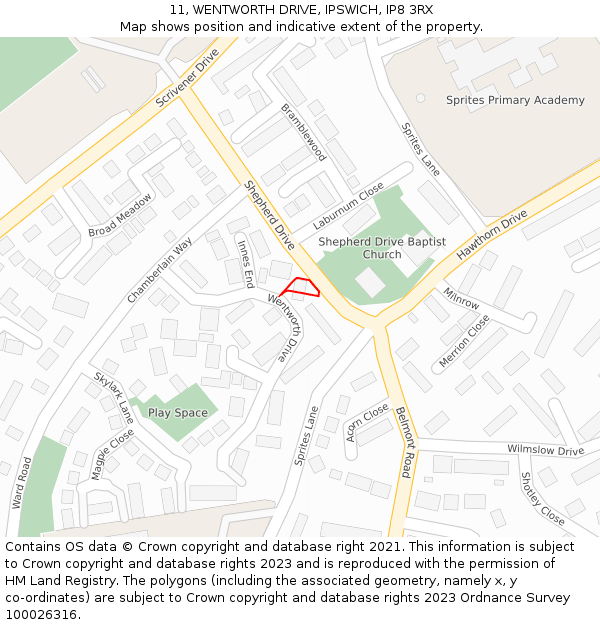 11, WENTWORTH DRIVE, IPSWICH, IP8 3RX: Location map and indicative extent of plot
