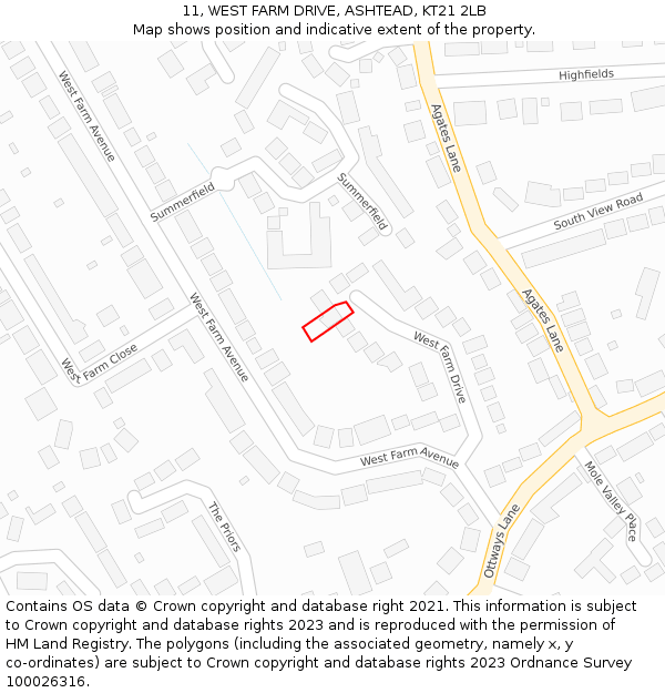 11, WEST FARM DRIVE, ASHTEAD, KT21 2LB: Location map and indicative extent of plot