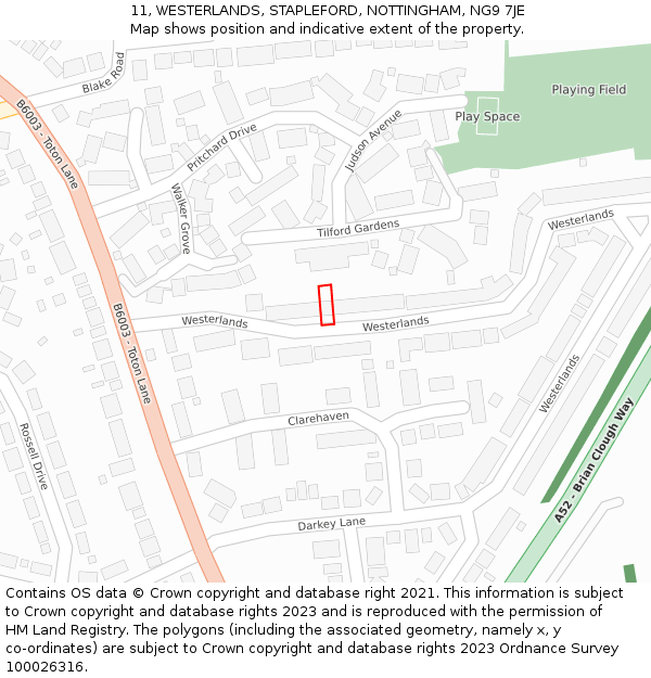 11, WESTERLANDS, STAPLEFORD, NOTTINGHAM, NG9 7JE: Location map and indicative extent of plot