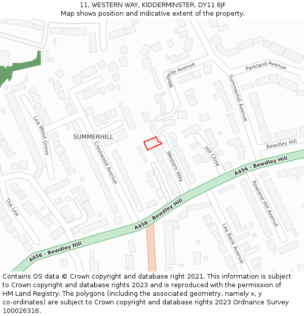 11, WESTERN WAY, KIDDERMINSTER, DY11 6JF: Location map and indicative extent of plot