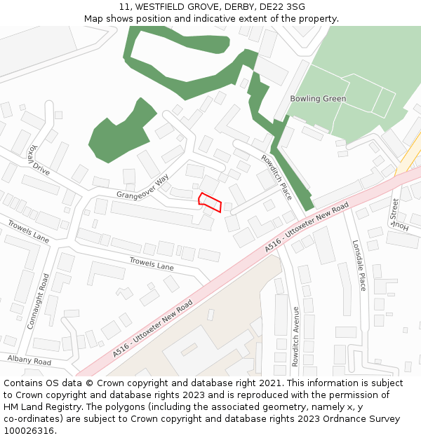 11, WESTFIELD GROVE, DERBY, DE22 3SG: Location map and indicative extent of plot