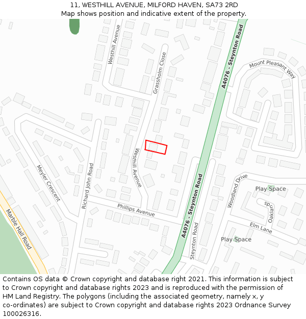11, WESTHILL AVENUE, MILFORD HAVEN, SA73 2RD: Location map and indicative extent of plot