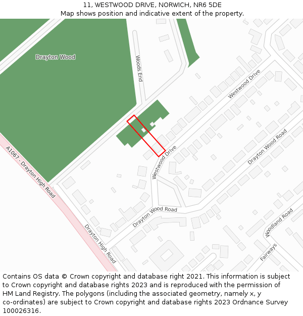 11, WESTWOOD DRIVE, NORWICH, NR6 5DE: Location map and indicative extent of plot