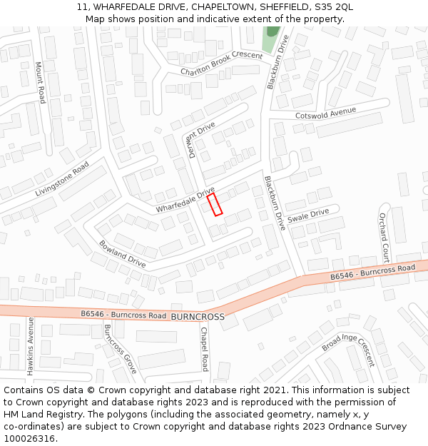 11, WHARFEDALE DRIVE, CHAPELTOWN, SHEFFIELD, S35 2QL: Location map and indicative extent of plot