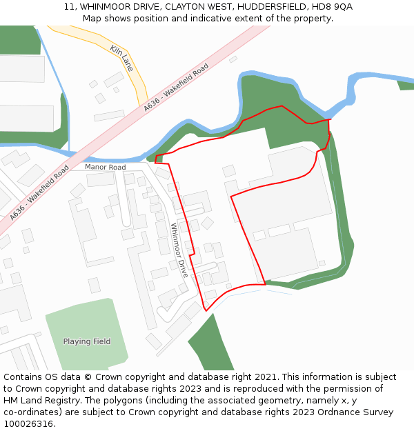 11, WHINMOOR DRIVE, CLAYTON WEST, HUDDERSFIELD, HD8 9QA: Location map and indicative extent of plot