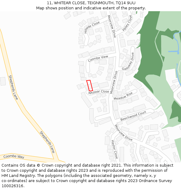 11, WHITEAR CLOSE, TEIGNMOUTH, TQ14 9UU: Location map and indicative extent of plot