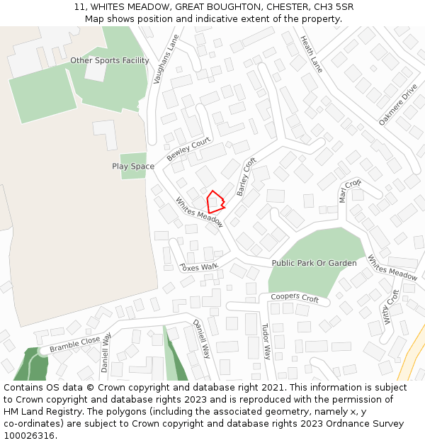 11, WHITES MEADOW, GREAT BOUGHTON, CHESTER, CH3 5SR: Location map and indicative extent of plot
