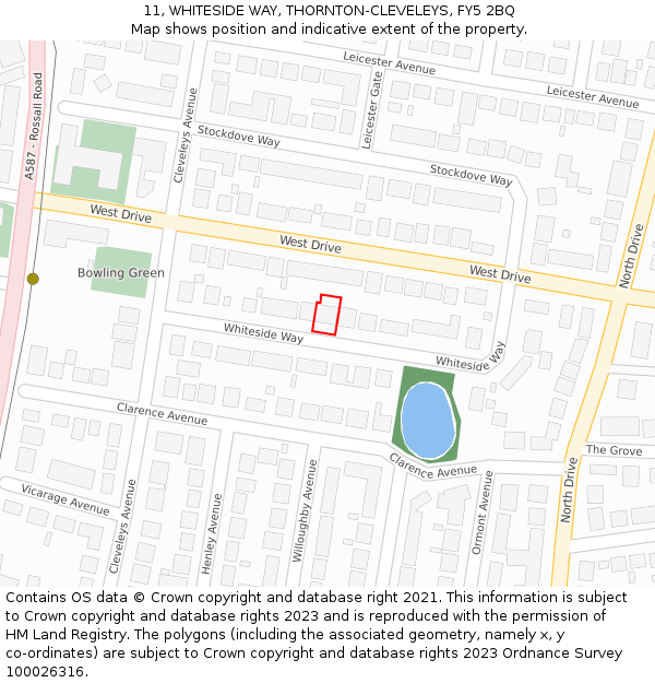 11, WHITESIDE WAY, THORNTON-CLEVELEYS, FY5 2BQ: Location map and indicative extent of plot