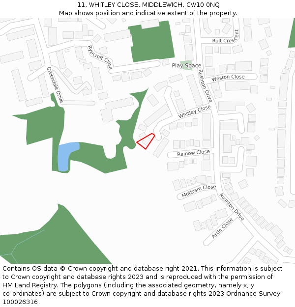 11, WHITLEY CLOSE, MIDDLEWICH, CW10 0NQ: Location map and indicative extent of plot