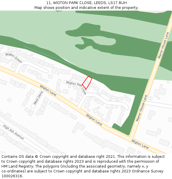 11, WIGTON PARK CLOSE, LEEDS, LS17 8UH: Location map and indicative extent of plot
