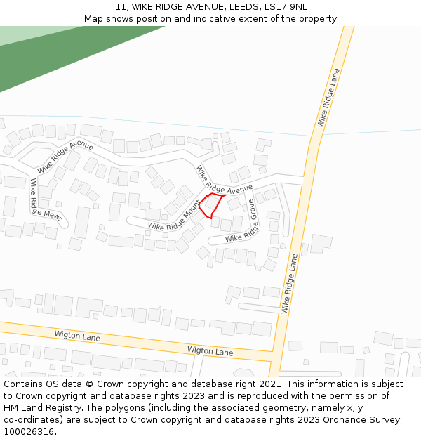 11, WIKE RIDGE AVENUE, LEEDS, LS17 9NL: Location map and indicative extent of plot