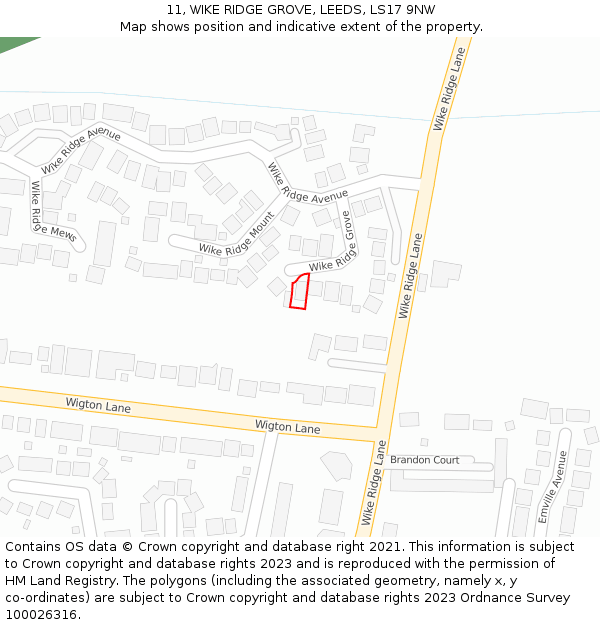 11, WIKE RIDGE GROVE, LEEDS, LS17 9NW: Location map and indicative extent of plot