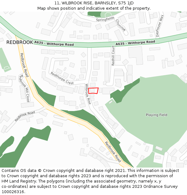 11, WILBROOK RISE, BARNSLEY, S75 1JD: Location map and indicative extent of plot