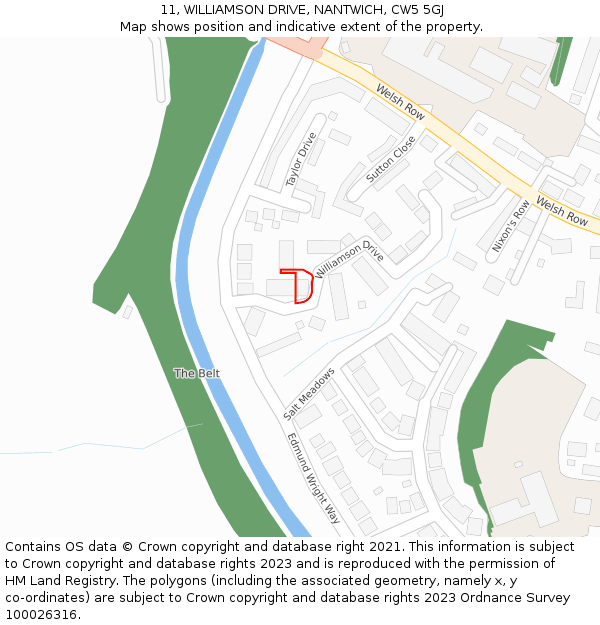 11, WILLIAMSON DRIVE, NANTWICH, CW5 5GJ: Location map and indicative extent of plot