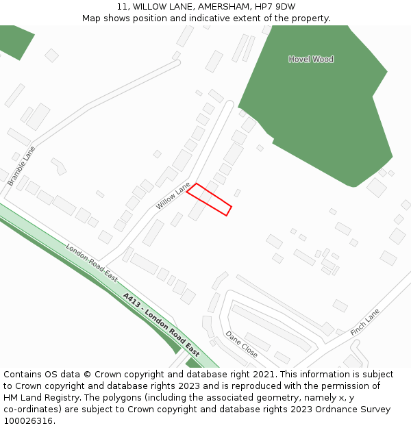 11, WILLOW LANE, AMERSHAM, HP7 9DW: Location map and indicative extent of plot