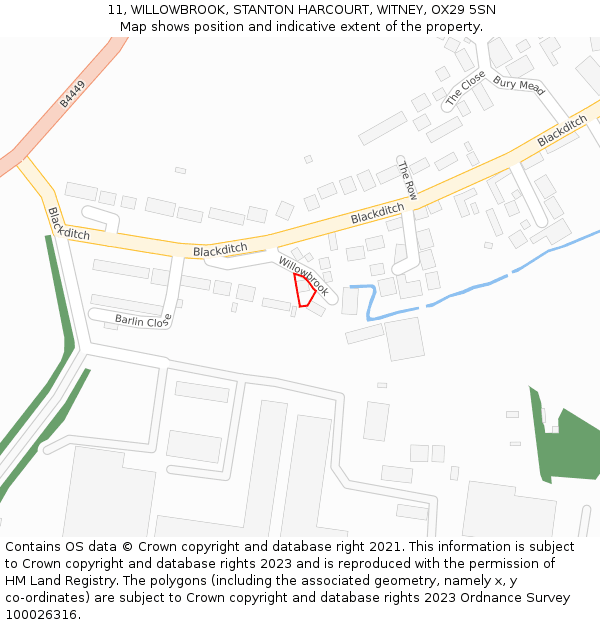 11, WILLOWBROOK, STANTON HARCOURT, WITNEY, OX29 5SN: Location map and indicative extent of plot