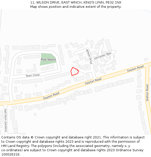 11, WILSON DRIVE, EAST WINCH, KING'S LYNN, PE32 1NX: Location map and indicative extent of plot