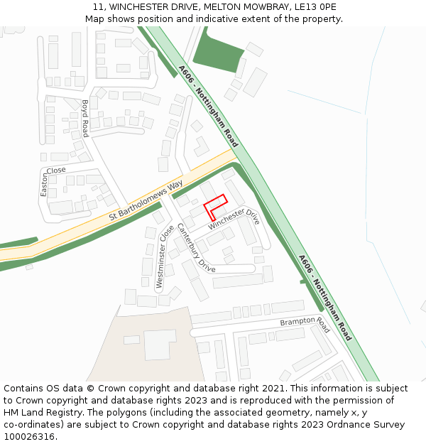 11, WINCHESTER DRIVE, MELTON MOWBRAY, LE13 0PE: Location map and indicative extent of plot