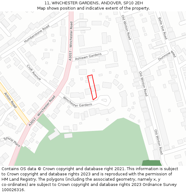 11, WINCHESTER GARDENS, ANDOVER, SP10 2EH: Location map and indicative extent of plot