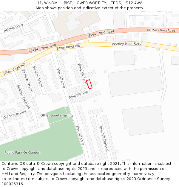 11, WINDMILL RISE, LOWER WORTLEY, LEEDS, LS12 4WA: Location map and indicative extent of plot