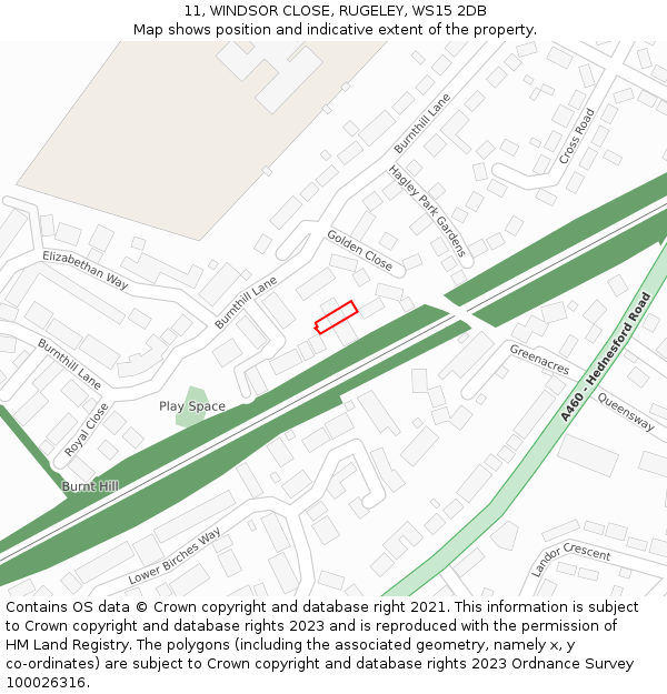 11, WINDSOR CLOSE, RUGELEY, WS15 2DB: Location map and indicative extent of plot