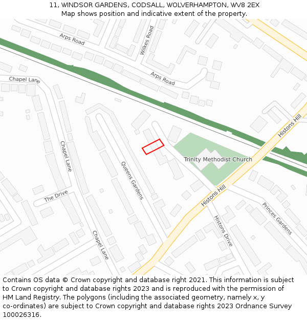 11, WINDSOR GARDENS, CODSALL, WOLVERHAMPTON, WV8 2EX: Location map and indicative extent of plot
