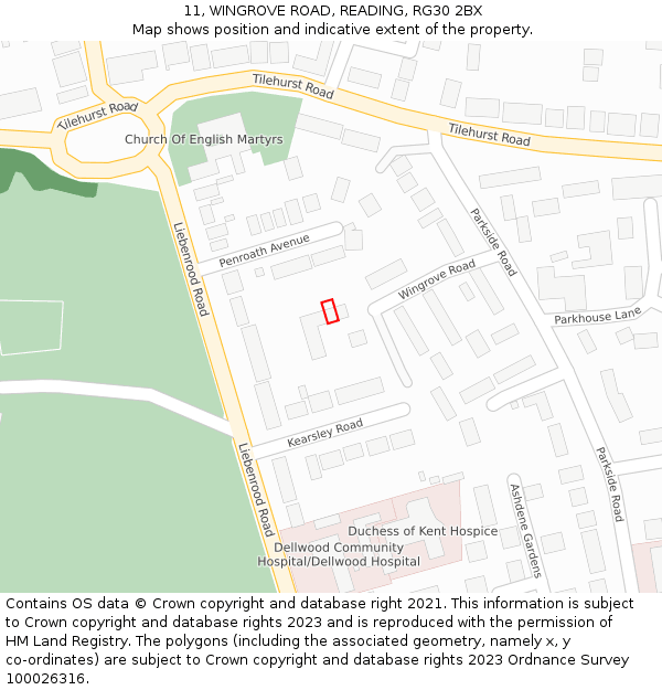 11, WINGROVE ROAD, READING, RG30 2BX: Location map and indicative extent of plot