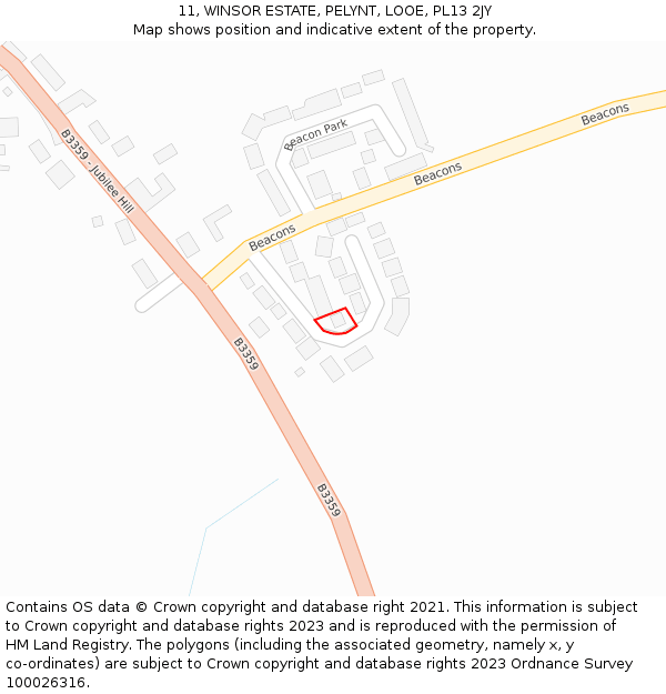 11, WINSOR ESTATE, PELYNT, LOOE, PL13 2JY: Location map and indicative extent of plot