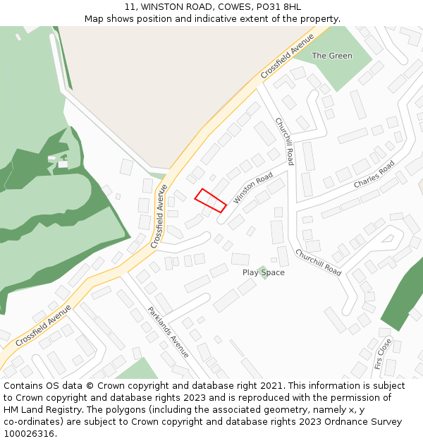 11, WINSTON ROAD, COWES, PO31 8HL: Location map and indicative extent of plot
