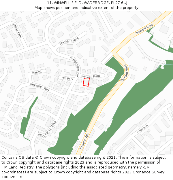 11, WINWELL FIELD, WADEBRIDGE, PL27 6UJ: Location map and indicative extent of plot